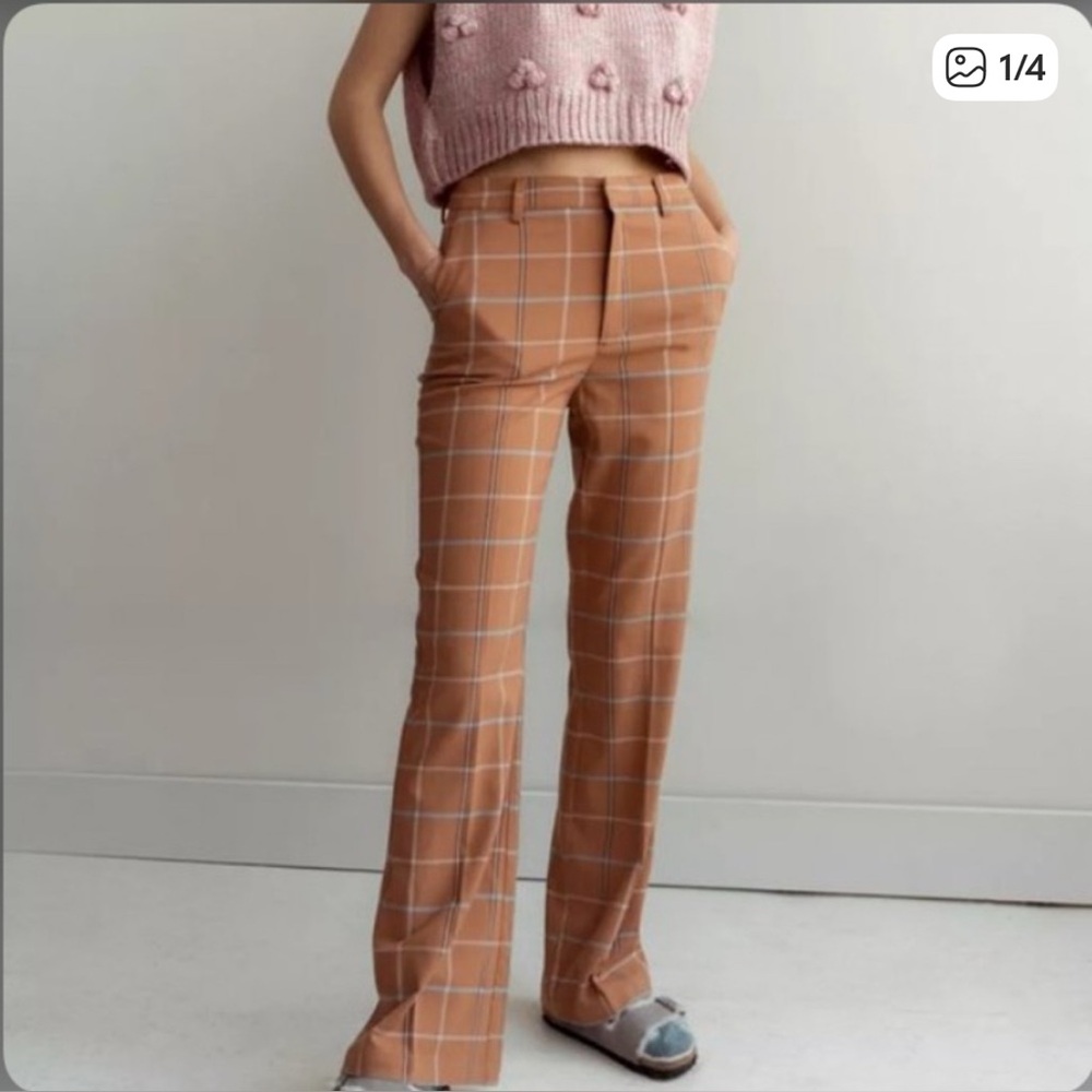 Urban Outfitters Tan Plaid Flare Pants